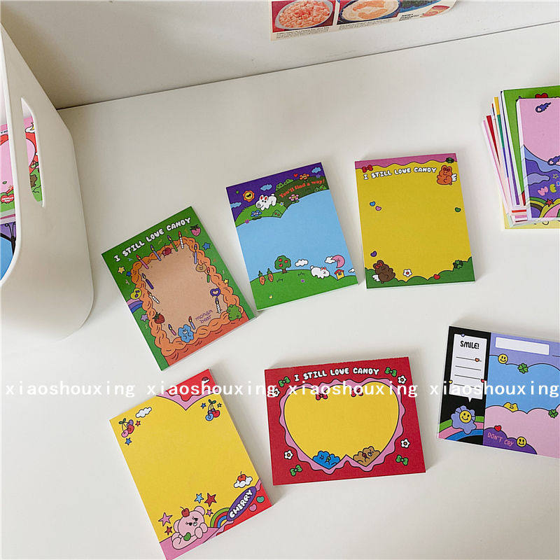 이 매우 귀여운 한국의 귀엽고 재미있는 사탕 프레임 곰 메모지 메모 패드는 끈적이지 않습니다