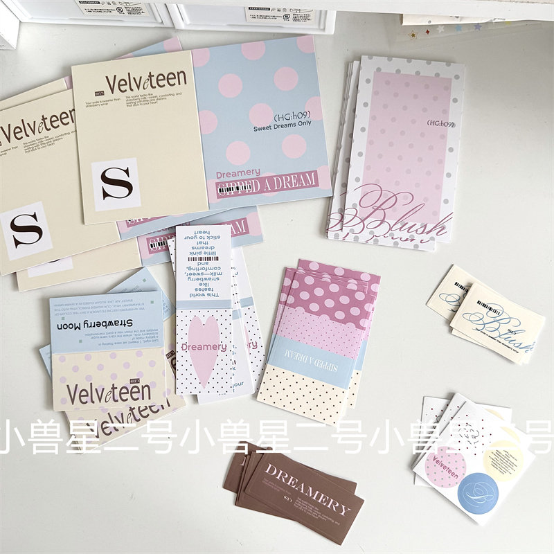velveteen文创贴纸包马卡龙色简约蓝粉色打包出物装饰折页卡背diy