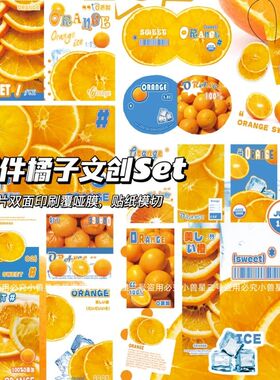 哑膜模切橘子文创SET装饰纸包折页卡头夏日打包素材材料封口贴纸