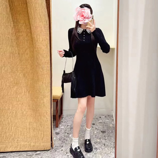 不退不换 两穿可拆卸 重工珍珠编织大翻领阿兰扭花羊毛针织连衣裙