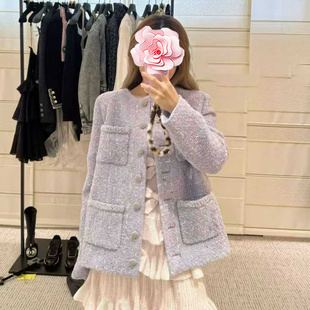 香奶奶 不退不换 25新款 特惠539 浅粉紫羊毛薄花呢外套 原899