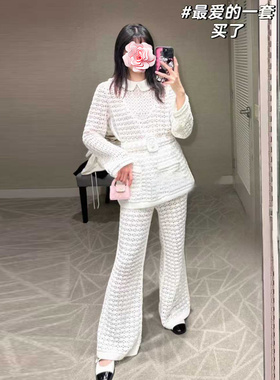 不退不换 原769 特惠499 25新款 香奶奶 镂空腰带收腰针织衫+长裤