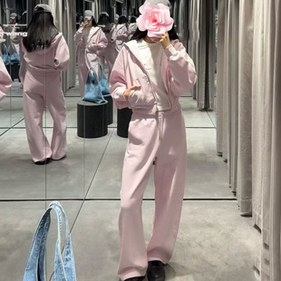 不退不换 原569 339 26新款 樱花粉 水钻胶条连帽卫衣+卫裤