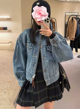 不退不换 原599 特惠329 26新款 拉链纽扣前襟 褶皱衣摆牛仔外套