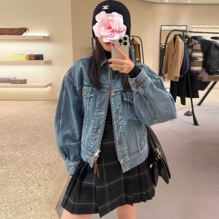 拉链纽扣前襟 不退不换 26新款 特惠329 褶皱衣摆牛仔外套 原599