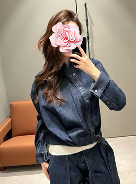 不退不换 原549 特惠299 26新款 斜开襟 腰带衣摆 衬衣款牛仔外套