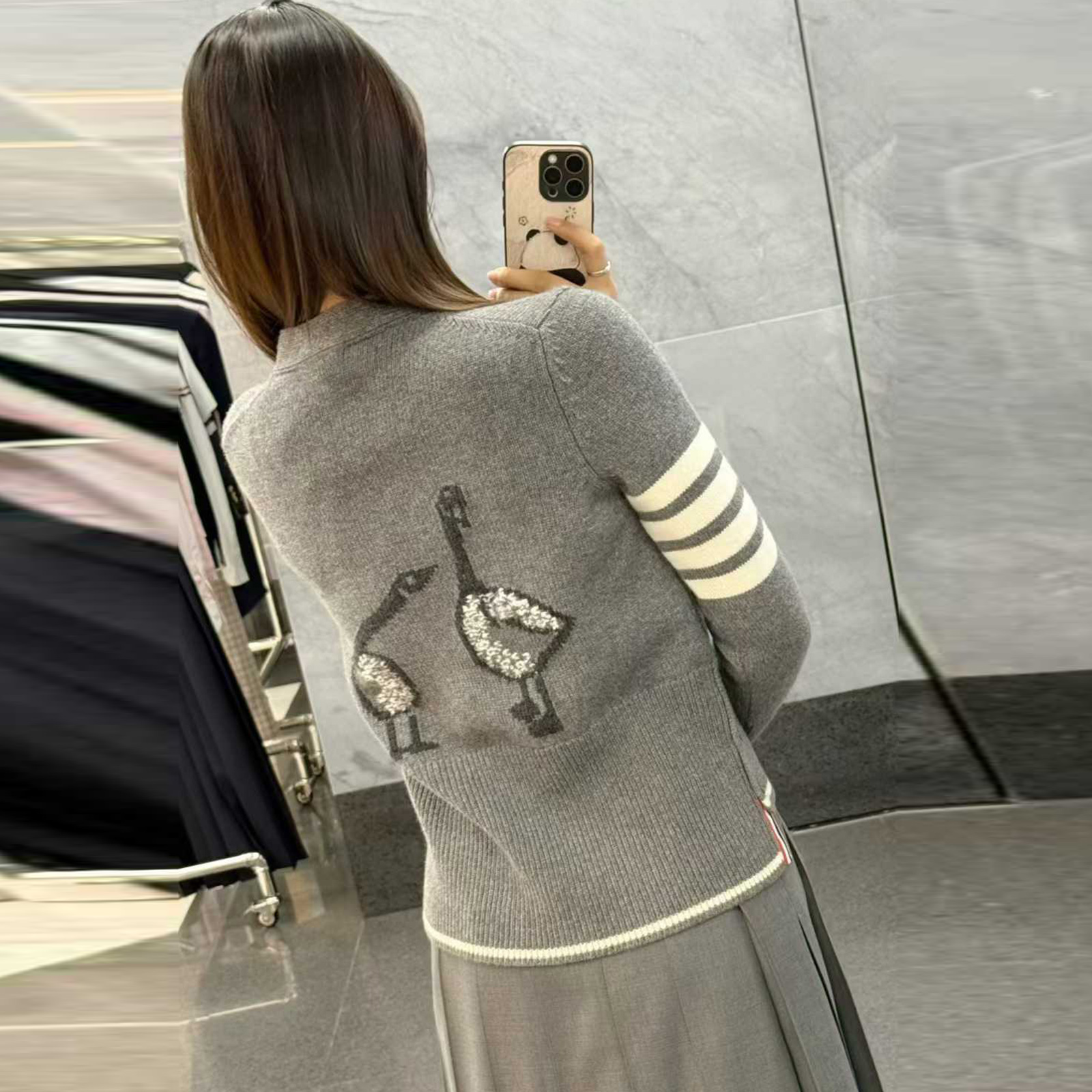 学院风大雁提花羊毛针织开衫