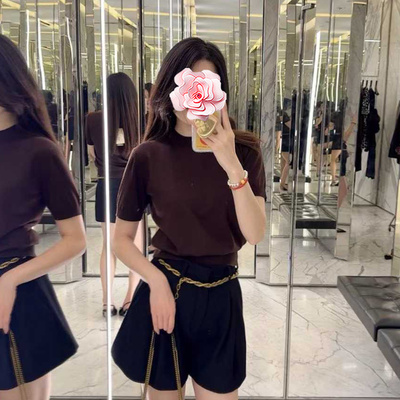 暗红色60支精纺羊毛短袖针织衫