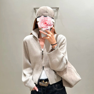 不退不换 原539 特惠339 26新款 老钱风珠链拉链银线羊毛针织开衫