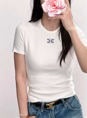 不退不换 原369 特惠139 26新款 徽章刺绣 弹力莱卡螺纹棉短袖T恤