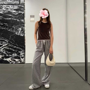 原439 松紧高腰直筒长裤 特惠239 爽滑天丝格子 25新款 不退不换