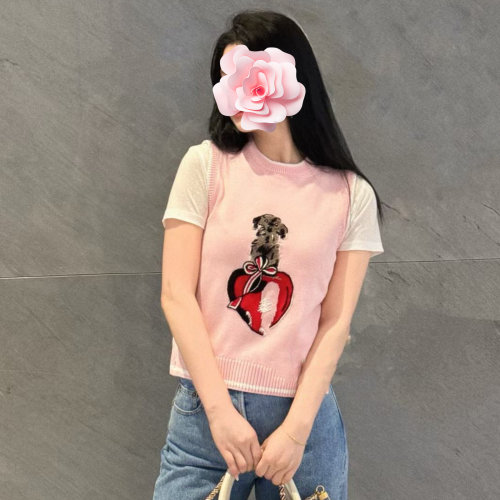 小狗心形刺绣棉线针织背心
