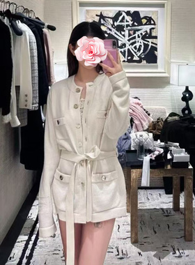 不退不换 原769 特惠509 25新款 香奶奶 羊绒 系带收腰长针织开衫