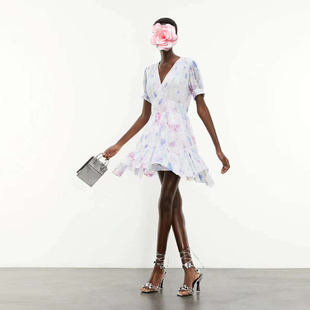 清爽甜美 不退不换 双层印花 特惠129 收腰A摆连衣裙 原439