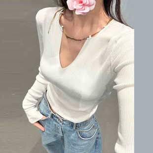 25新款 特惠259 定制项链穿插 V领弹力修身 不退不换 针织衫 原439