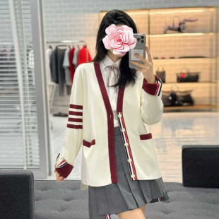 26新款 特惠279 学院风 暗红色条纹 不退不换 棉线针织开衫 原439