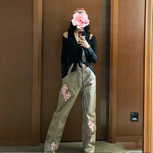 原439 粉十字架高腰阔腿长裤 特惠239 王紫璇同款 25新款 不退不换