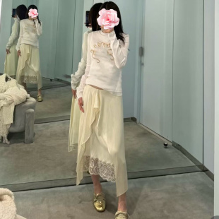 不退不换 原559 279 26新款 蝴蝶结蕾丝裙摆 真丝醋酸半身裙