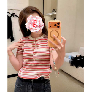 25新款 香奶奶 撞色条纹 不退不换 针织衫 特惠289 棉线短袖 原439