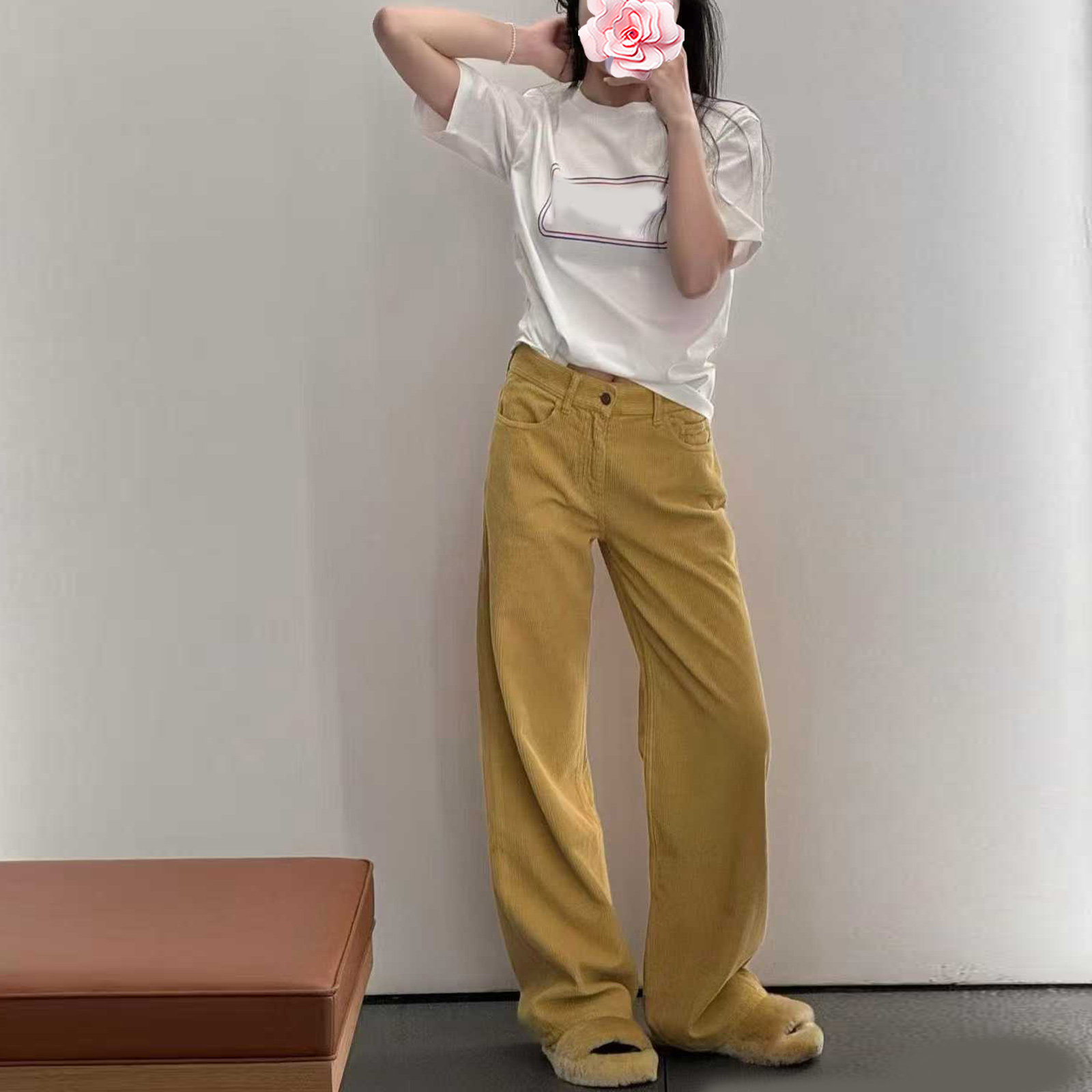 不退不换 原469 特惠249 26新款 复古黄 高腰阔腿直筒灯芯绒长裤,女装/女士精品,休闲裤,淘宝优惠券,粉丝福利购,淘宝优惠卷