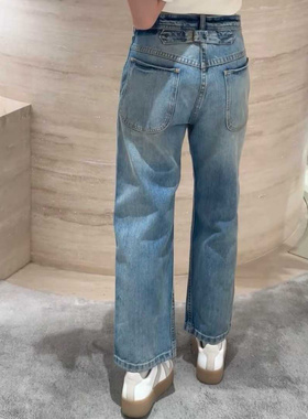 不退不换 原469 特惠239 26新款 复古搭扣蝴蝶结 高腰直筒牛仔裤