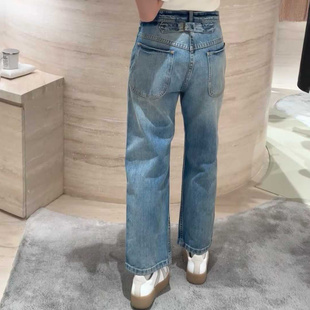 不退不换 原469 特惠239 26新款 复古搭扣蝴蝶结 高腰直筒牛仔裤