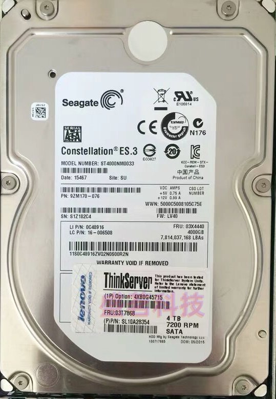 联想4XB0G45715 03X4440 03T7868 ST4000NM0033/0035 4T SATA硬盘