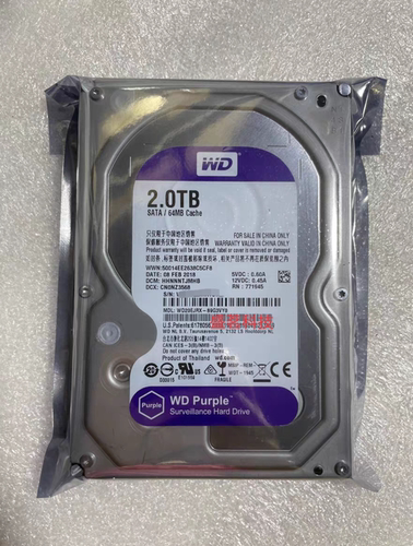 WD/西数 WD20PURX/EJRX 2TB SATA电脑台式机硬盘录像机监控2T紫盘