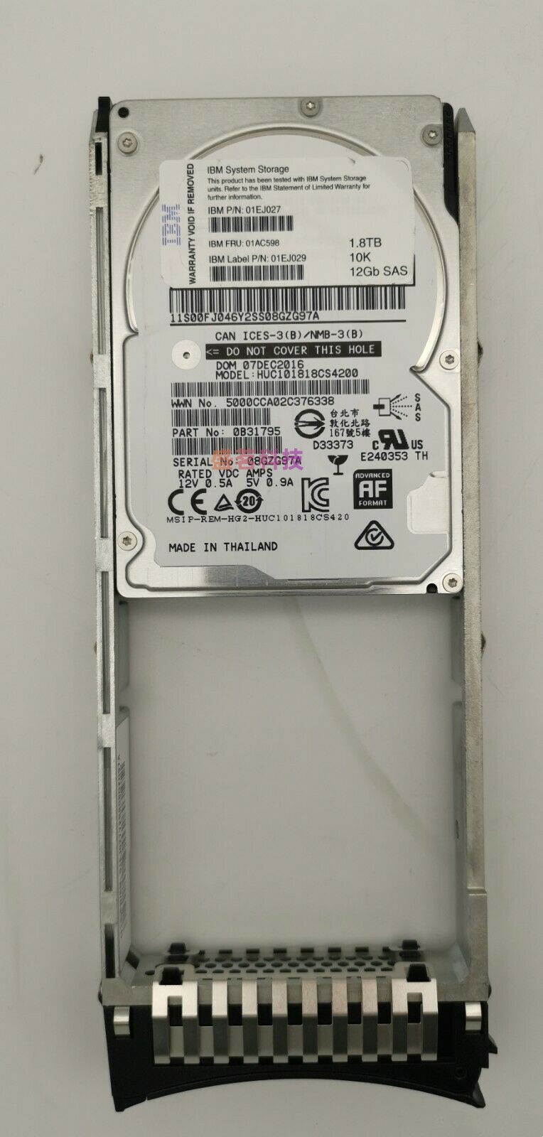 IBM 01AC598 01EJ027 01CX553 1.8T 10K 2.5寸 SAS V5000 G2 硬盘