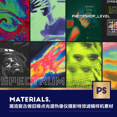 潮流复古做旧噪点光谱热像仪摄影作品图像特效处理滤镜PS样机素材