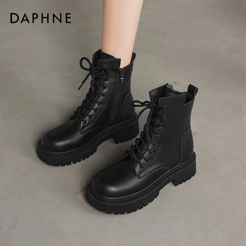 达芙妮厚底黑色马丁靴女款2025新款夏季百搭英伦风增高短靴子爆款