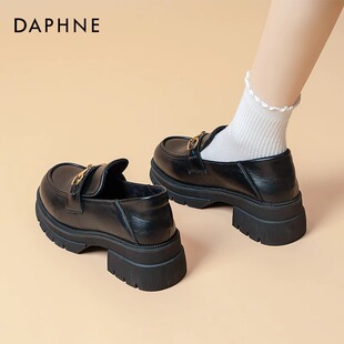 达芙妮软底乐福鞋女英伦风2025年新款春季厚底黑色小皮鞋通勤单鞋