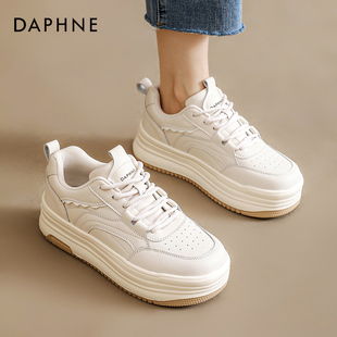 达芙妮厚底小白鞋女款2024爆款夏季轻便透气女鞋真皮网面运动板鞋