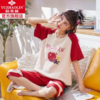 Yu Zhaolin 2019 cotton mới Hàn Quốc quần ngắn tay crop top đồ ngủ nữ phục vụ nhà mùa xuân và mùa hè phù hợp mặc - Bộ Pajama đồ bộ mặc nhà cao cấp