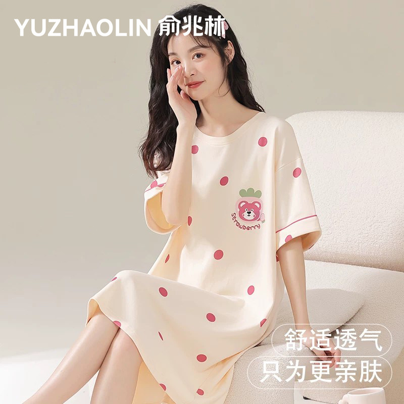 睡裙睡衣夏季女款2026新款大码可爱短袖薄款可外穿家居服夏天套装