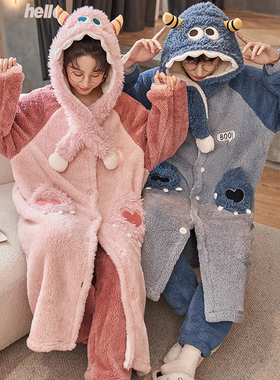 情侣睡衣冬季女珊瑚绒加绒加厚2025新款法兰绒睡袍男士家居服套装