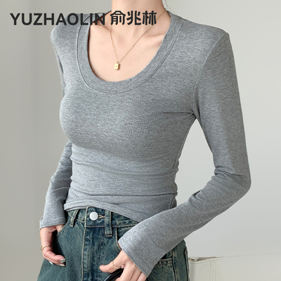 纯色螺纹打底衫女士小个子高级感