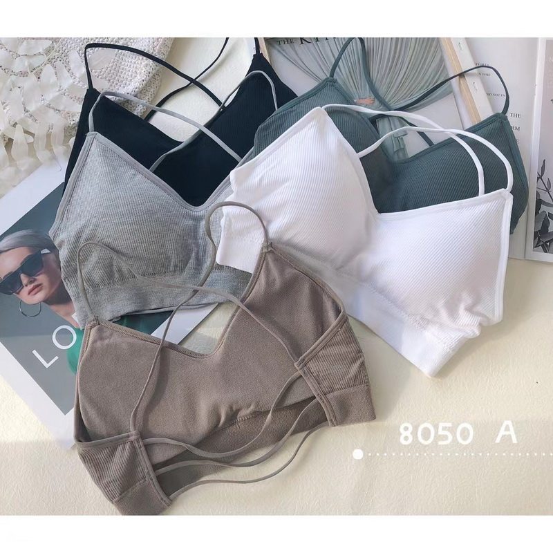 夏季罗纹棉镂空露背性感内衣交叉细肩带美背吊带裹胸女无钢圈文胸