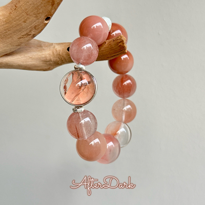 粉泥骸骨【草莓汤圆】原创设计天然兔毛水晶手串喜用火招财事业运