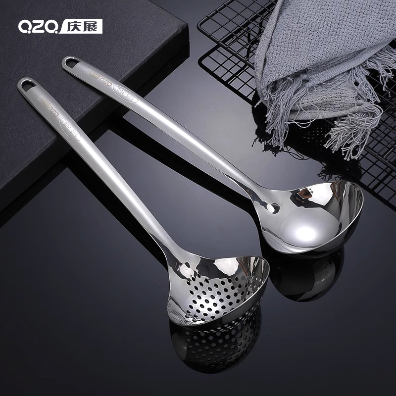 庆展304不锈钢汤勺漏勺长柄