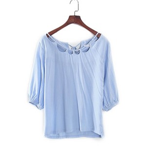 夏季 衬衫 新款 库存折扣镂空领子设计中袖 Y4513D 专柜女装 香蕉系列