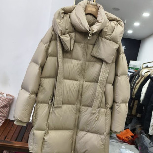 显瘦 时尚 811E欧洲站新款 宽格加厚连帽90白鹅绒羽绒服外套长款