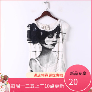 夏季 女装 孤品系列 新款 品牌库存折扣人物印花短袖 上衣D690