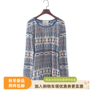 安系列 春秋新款专柜女装库存折扣复古印花长袖T恤衫Y1697A