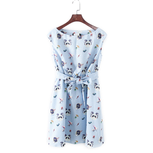 品牌女装 新款 库存折扣森系天马印花连衣裙F642 夏季 灵系列