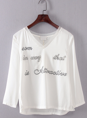 索系列 春秋新款品牌库存折扣女装长袖V领字母休闲小衫F753A
