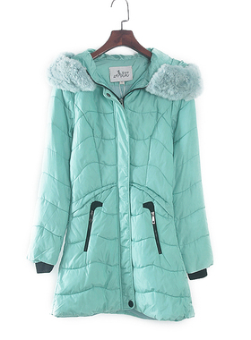 安系列 冬季新款专柜女装库存折扣水绿色减龄连帽时尚棉服Y1491