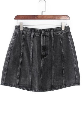 香蕉系列 夏季新款专柜女装库存折扣黑色压线装饰牛仔半裙Y4704C