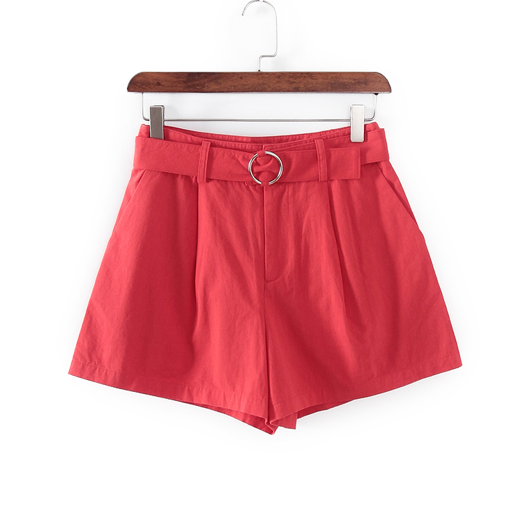 碧系列 春夏款新品专柜女装库存折扣简约百搭红色休闲短裤F1056A