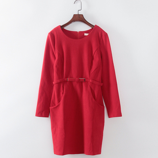 修身 灵系列 库存折扣大红色时尚 品牌女装 连衣裙F667B 春秋新款